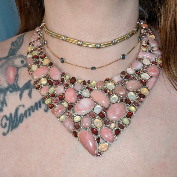 Pink Opal, Ethiopian Opal, Rhodolite Multi-Gemstone Necklace - Picture 8 of 16